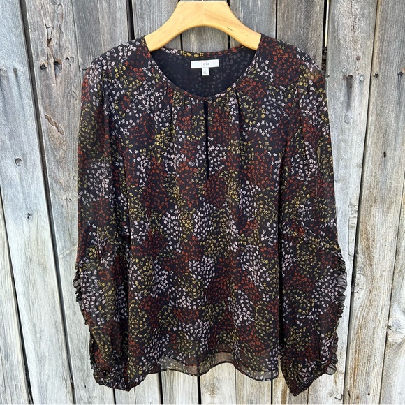 Joie Baltasar Silk Floral Print Blouse Top Midnight Black L - Picture 1 of 16
